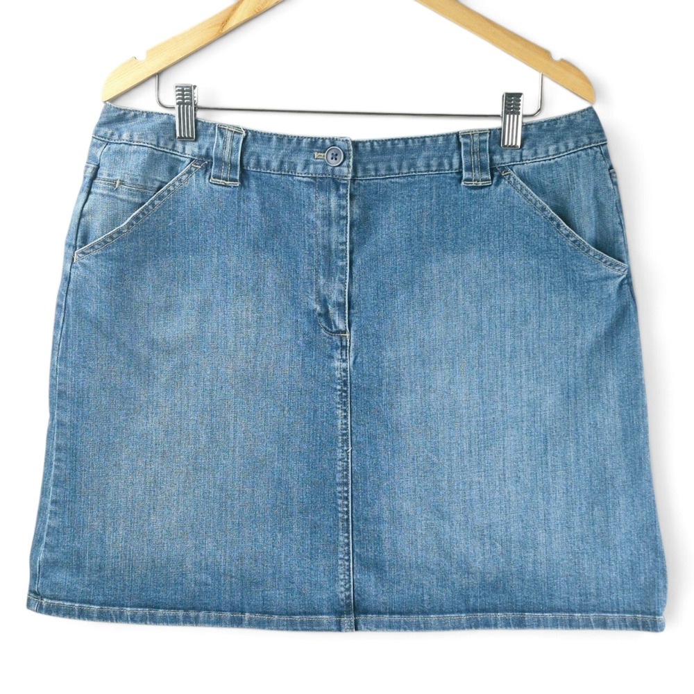 Talbots Denim Skirt Women 16 Blue Excellent Stretch Cotton Mini
